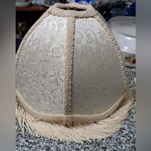 Vintage Cream Lampshade with Fringe